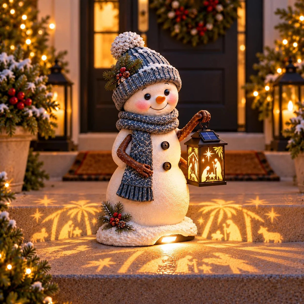 ⛄️🎄snowman Nativity Glow– Solarbetriebene Weihnachts-stufenleuchte Mit Projektion Der Heiligen Familie🌙