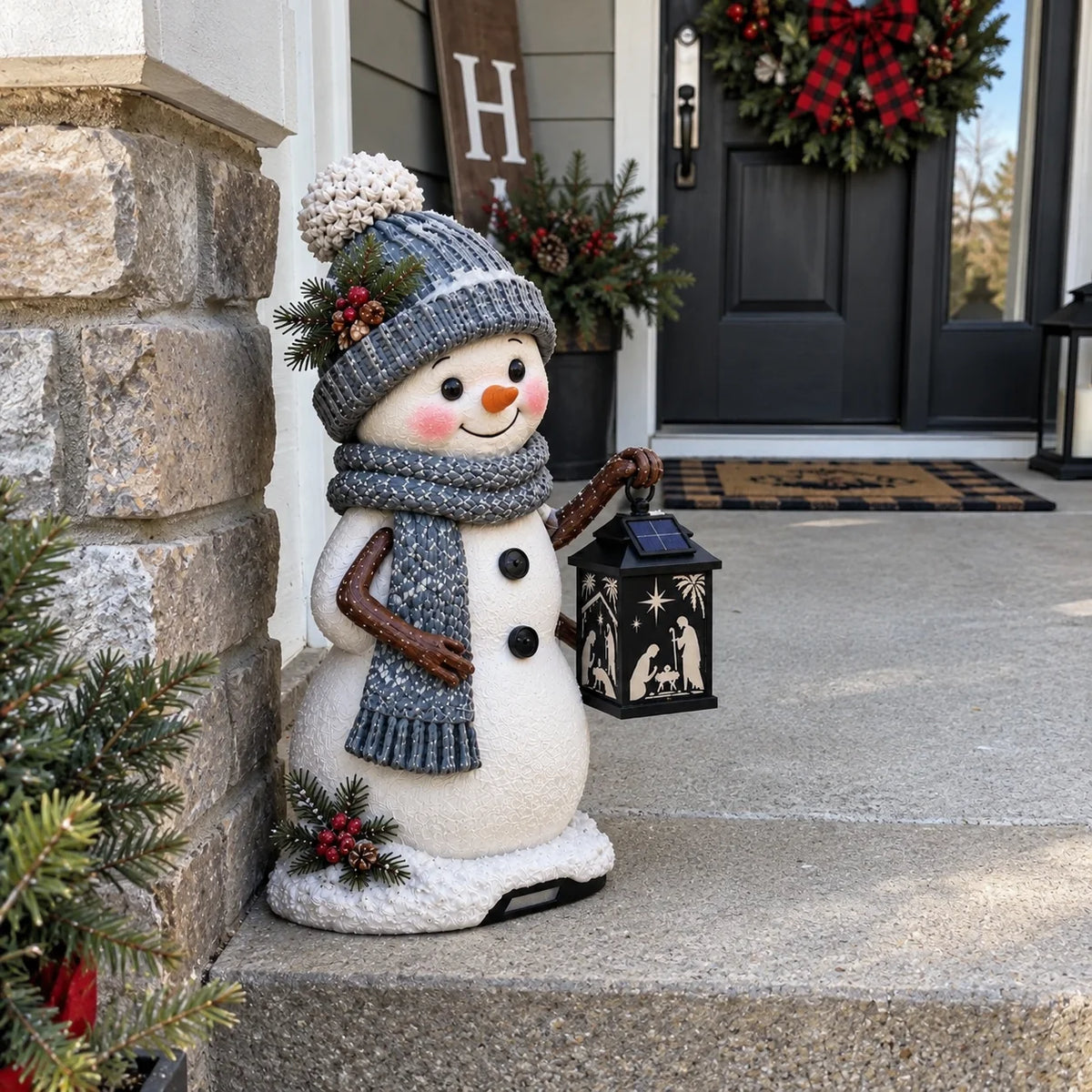 ⛄️🎄snowman Nativity Glow– Solarbetriebene Weihnachts-stufenleuchte Mit Projektion Der Heiligen Familie🌙