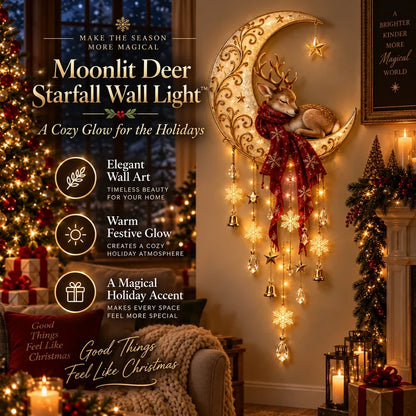 🦌🌙 Moonlit Deer Starfall Wall Light™ – Lighted Christmas Wall Decor