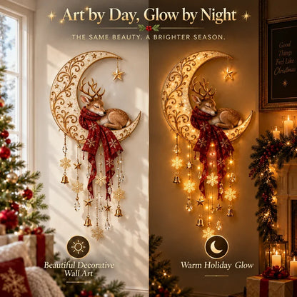 🦌🌙 Moonlit Deer Starfall Wall Light™ – Lighted Christmas Wall Decor