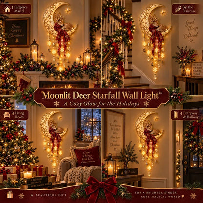 🦌🌙 Moonlit Deer Starfall Wall Light™ – Lighted Christmas Wall Decor
