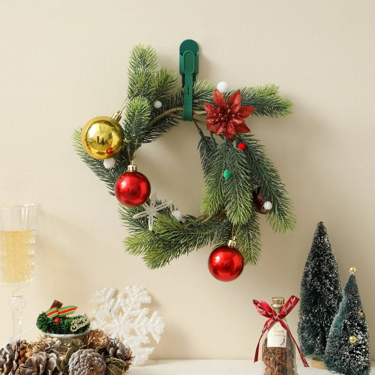 ⏰ Silicone Christmas Wreath Ties & Traceless Hooks – Reusable, Damage-free Holiday Decor Hanging Kit ✨