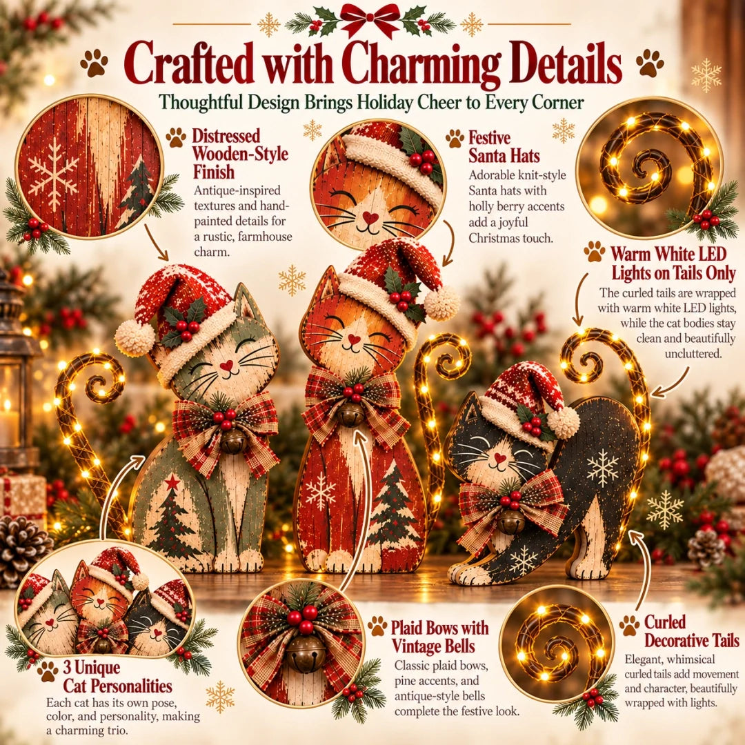 Vintage Lighted Christmas Cat Trio