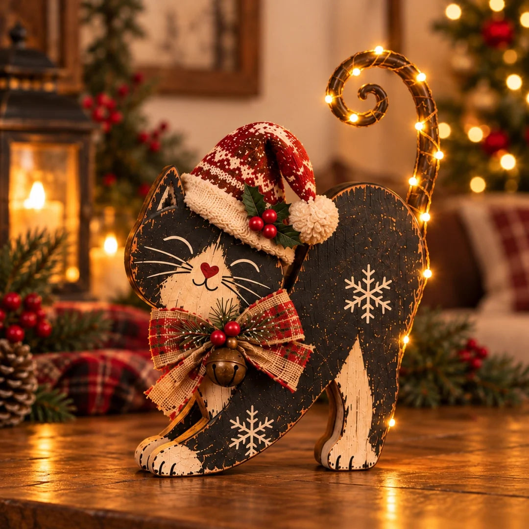 Vintage Lighted Christmas Cat Trio
