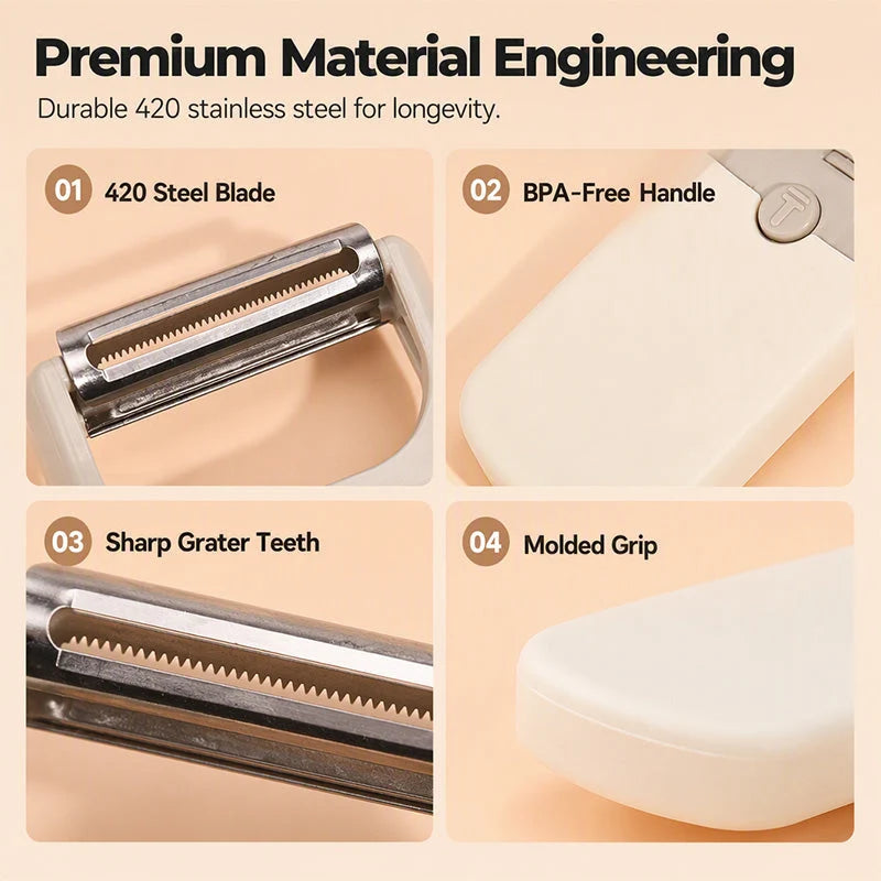 3-in-1 Vegetable Peeler and Grater with 420 Stainless Steel Blades