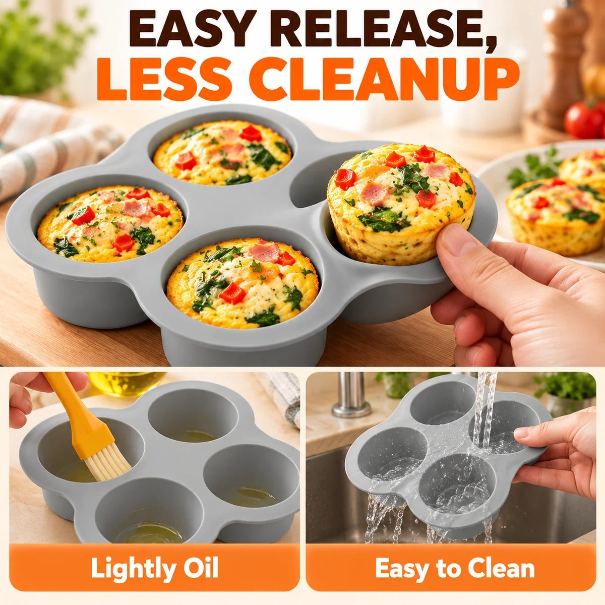 🍳 Silicone Air Fryer Egg Mold – 4-Cup Nonstick Baking Pan for Muffins, Egg Bites & Desserts