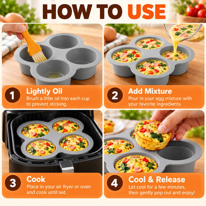 🍳 Silicone Air Fryer Egg Mold – 4-Cup Nonstick Baking Pan for Muffins, Egg Bites & Desserts