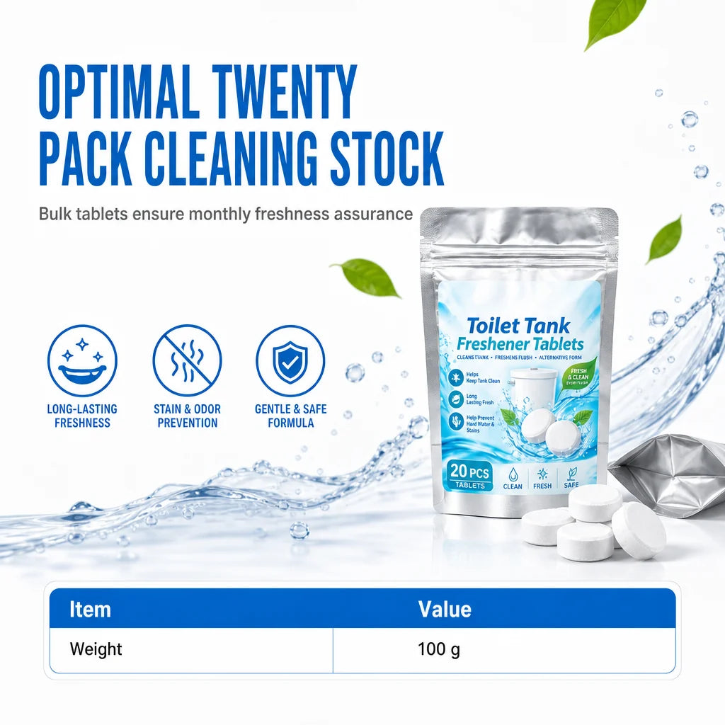 20 Pack White Round Effervescent Toilet Tank Freshener and Deodorizer Tablets