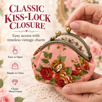 Vintage Floral Kiss-Lock Coin Purse – Compact Pouch for Cards, Coins, Keys & Small Essentials
