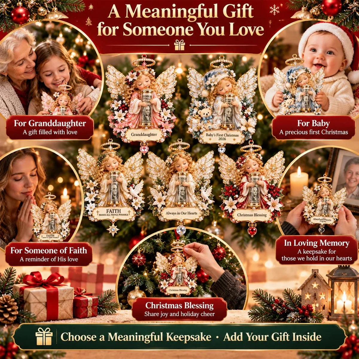 3D Angel Christmas Cash Gift Ornament – 6 Keepsake Designs