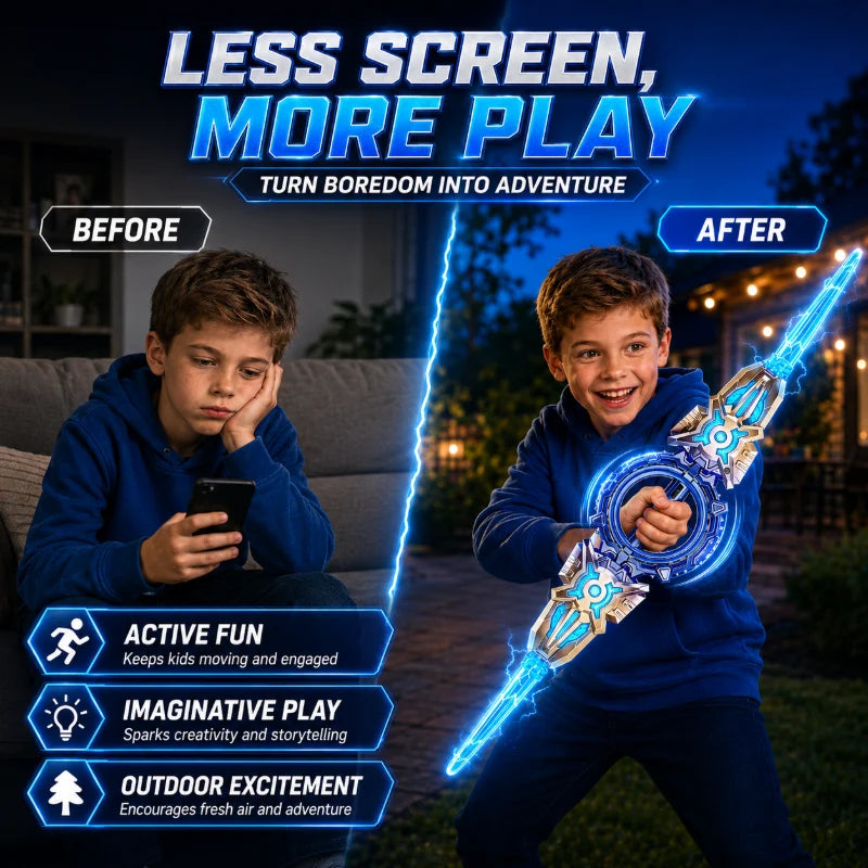 360° Spinning Double-Blade LED Sword | Rechargeable Light-Up Toy