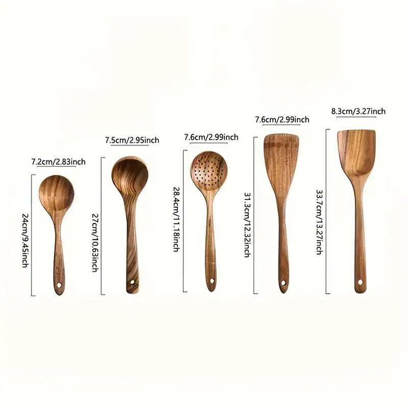 🌿 100% Pure Teak Wooden Kitchen Utensils – No Harsh Chemicals, Gentle on All Cookware🍴