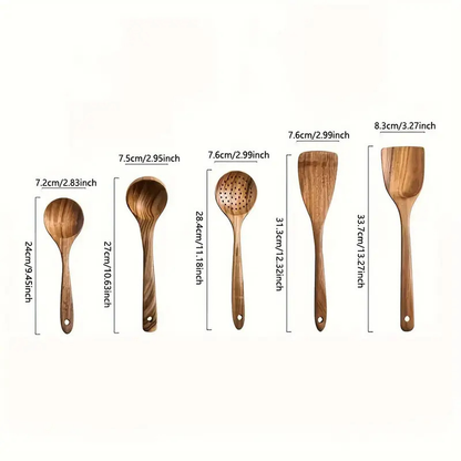 🌿 100% Pure Teak Wooden Kitchen Utensils – No Harsh Chemicals, Gentle on All Cookware🍴