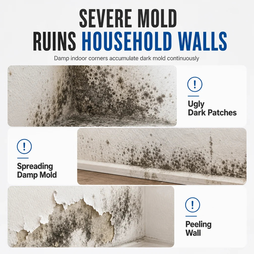 🧴50% OFF NOW! Fast-Acting Wall Mold Remover Spray, Deep Penetrating Mildew Cleaner, Quick Restoration Mold Removal Spray for Home Walls & Bathroom
