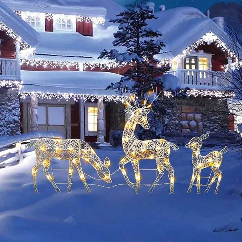 🔥2027 Debut release|LED Christmas Reindeer Set with Bow – Decorative Reindeer Family for Indoor and Outdoor