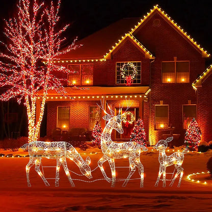 🔥2027 Debut release|LED Christmas Reindeer Set with Bow – Decorative Reindeer Family for Indoor and Outdoor
