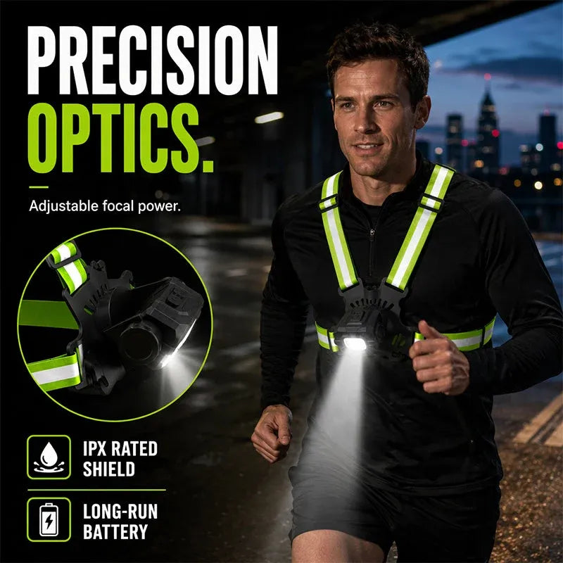 Rechargeable LED Chest Light with Reflective Straps