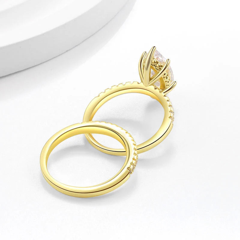 💍 Marquise Sparkle Ring Set – Elegant Two-Piece Gold-Tone Statement Jewelry ✨