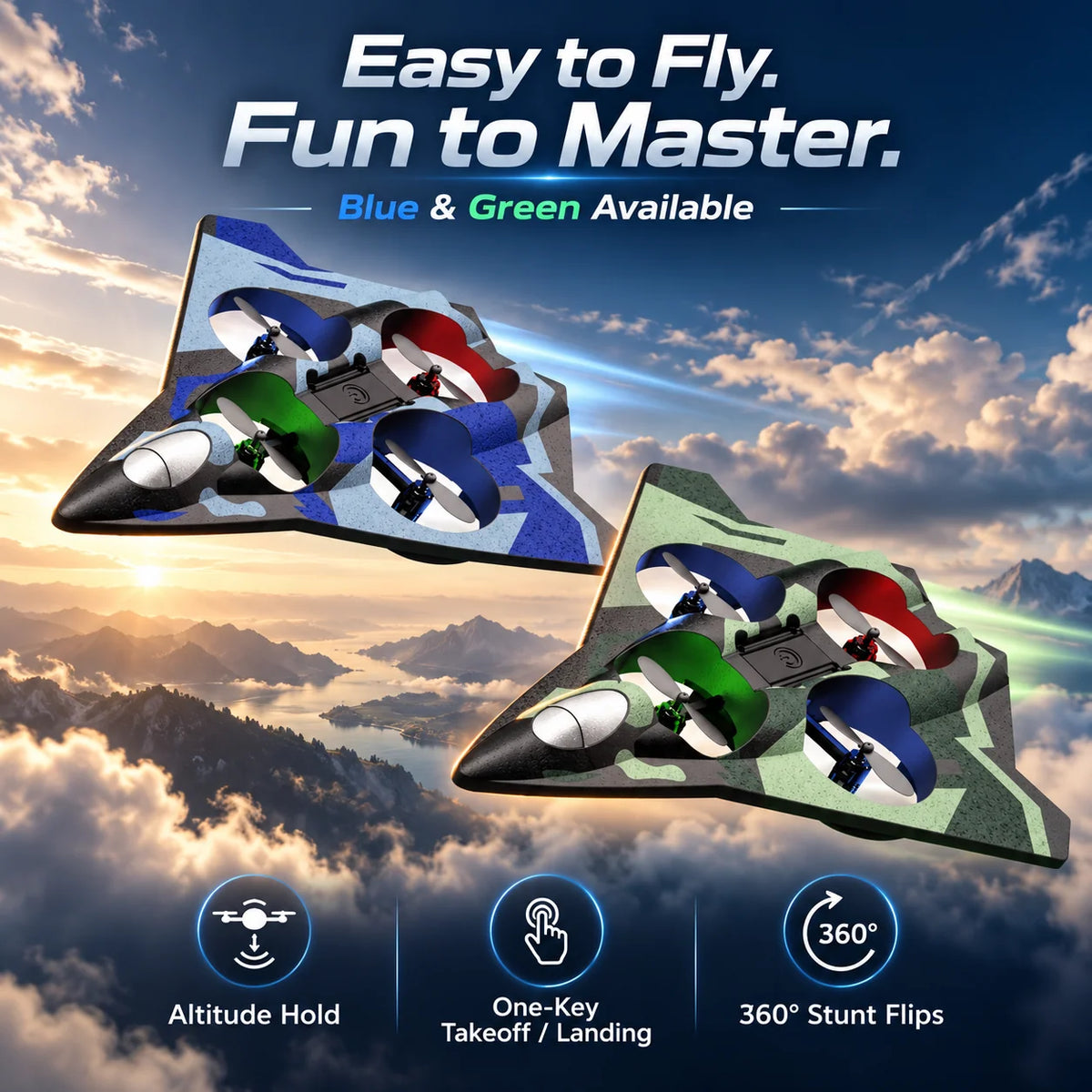 🚀 Stealth RC Hover Jet – 360° Stunts & Stable Flight