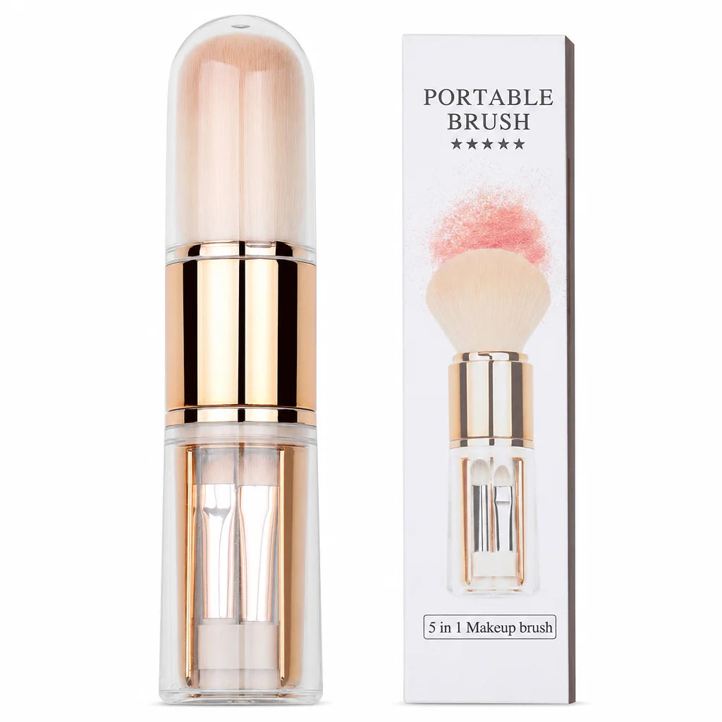 ⏳Limited-time 50% off✨Portable Retractable Makeup Brush Set – Travel Cosmetic Kit with Powder, Blush & Silicone Lip Brushes