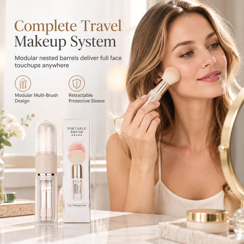 ⏳Limited-time 50% off✨Portable Retractable Makeup Brush Set – Travel Cosmetic Kit with Powder, Blush & Silicone Lip Brushes