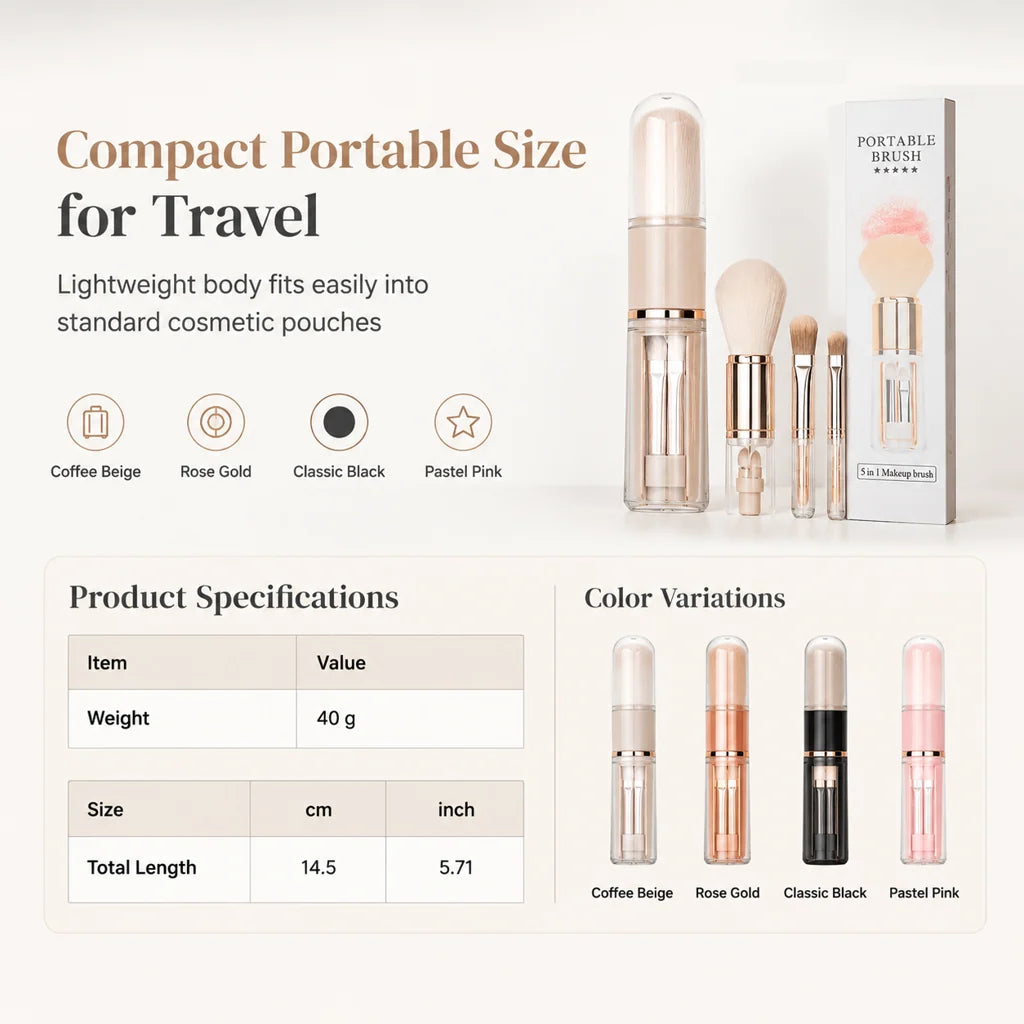 ⏳Limited-time 50% off✨Portable Retractable Makeup Brush Set – Travel Cosmetic Kit with Powder, Blush & Silicone Lip Brushes