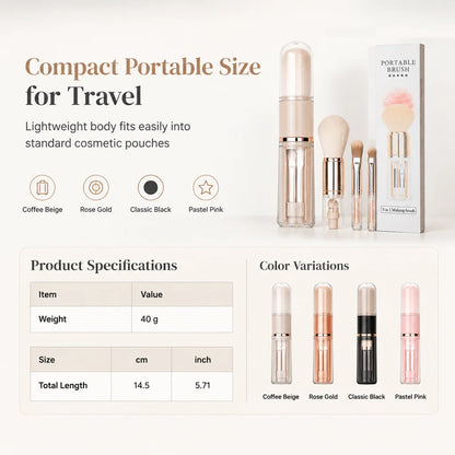 ⏳Limited-time 50% off✨Portable Retractable Makeup Brush Set – Travel Cosmetic Kit with Powder, Blush & Silicone Lip Brushes