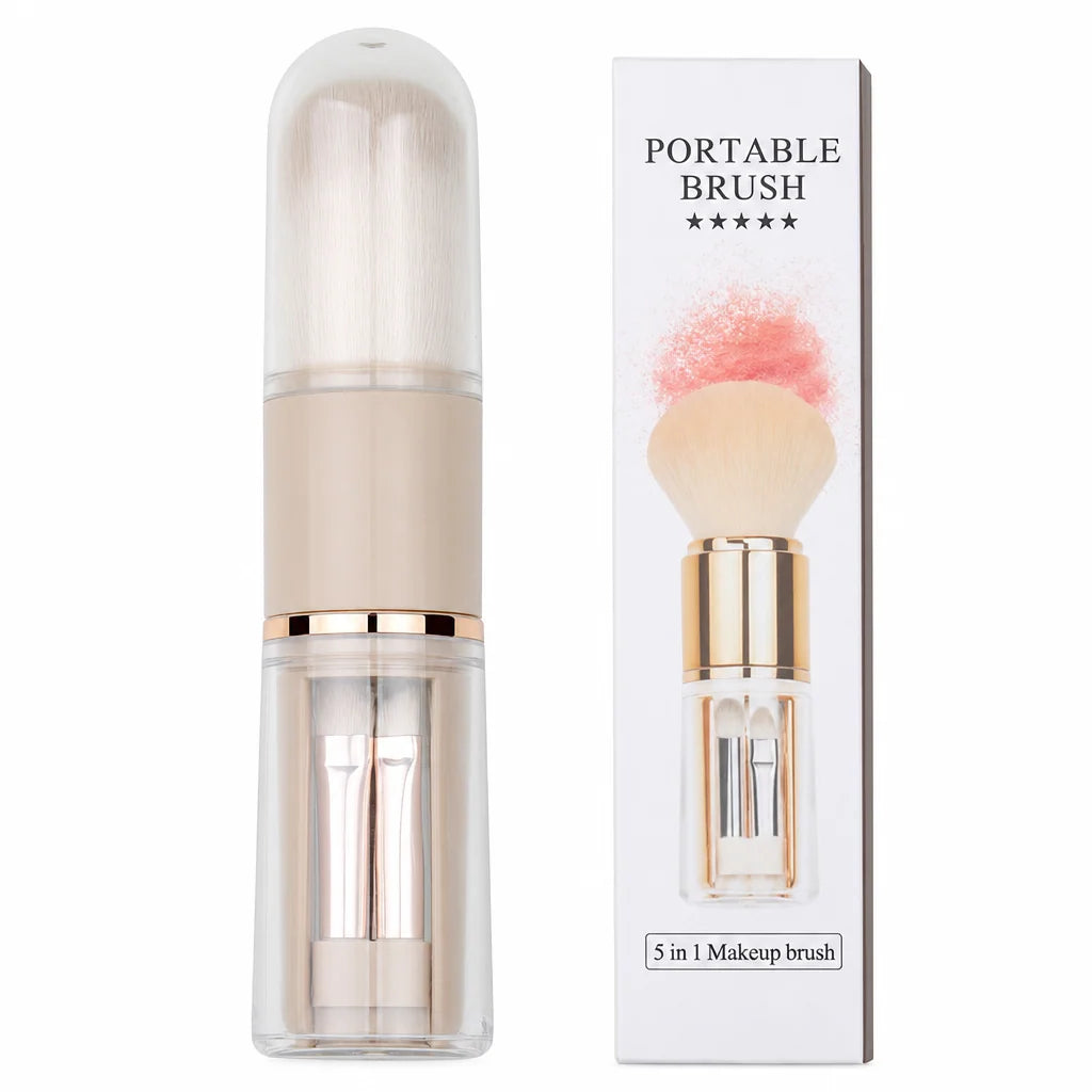 ⏳Limited-time 50% off✨Portable Retractable Makeup Brush Set – Travel Cosmetic Kit with Powder, Blush & Silicone Lip Brushes