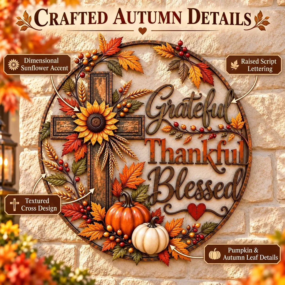 🍂 Grateful • Thankful • Blessed Fall Faith Wall Decor ✝️🌻