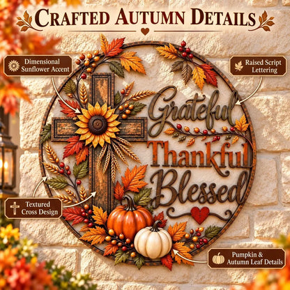 🍂 Grateful • Thankful • Blessed Fall Faith Wall Decor ✝️🌻