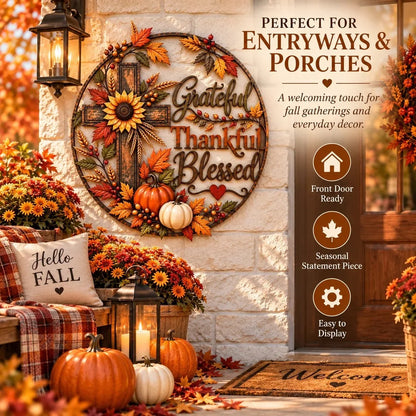 🍂 Grateful • Thankful • Blessed Fall Faith Wall Decor ✝️🌻