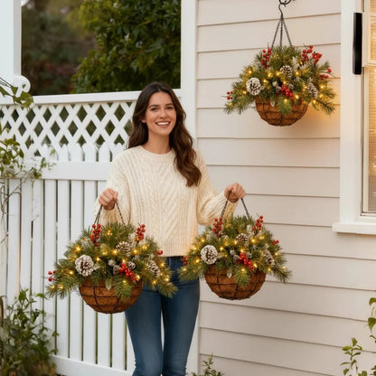 🎄 50% OFF Today | ✨ Pre-Lit Christmas Hanging Basket | 🌿 Get Your Porch Ready Early