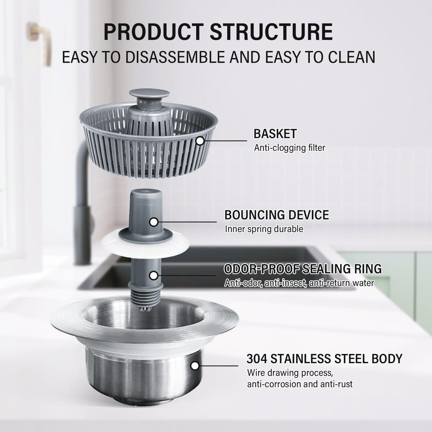 🔥New Upgraded Sink Bounce Core Drain Strainer