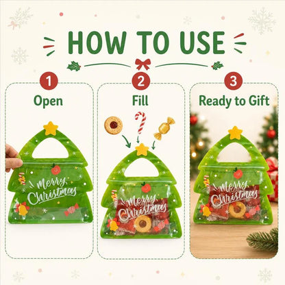 Christmas Tree Resealable Candy Bags with Handles (15/30 Pcs) – Holiday Party Favor & Cookie Pouch