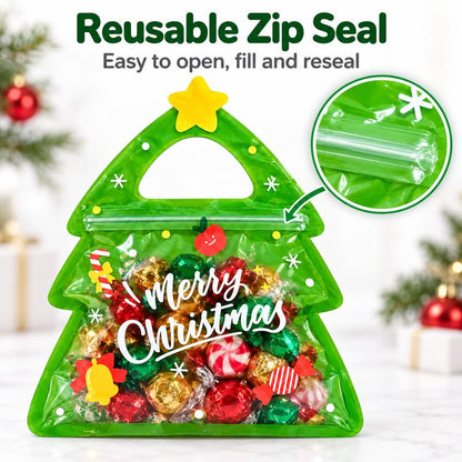 Christmas Tree Resealable Candy Bags with Handles (15/30 Pcs) – Holiday Party Favor & Cookie Pouch