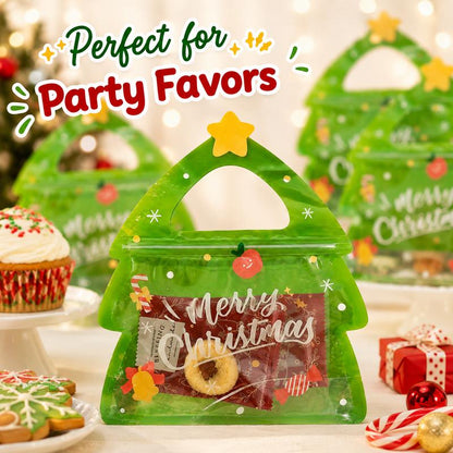 Christmas Tree Resealable Candy Bags with Handles (15/30 Pcs) – Holiday Party Favor & Cookie Pouch