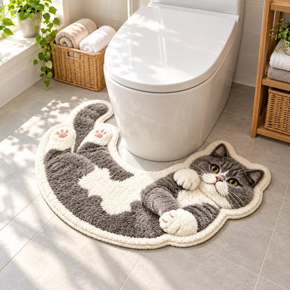 Cute Cat-Shaped Bathroom Rug – Soft Washable Non-Slip Toilet Mat