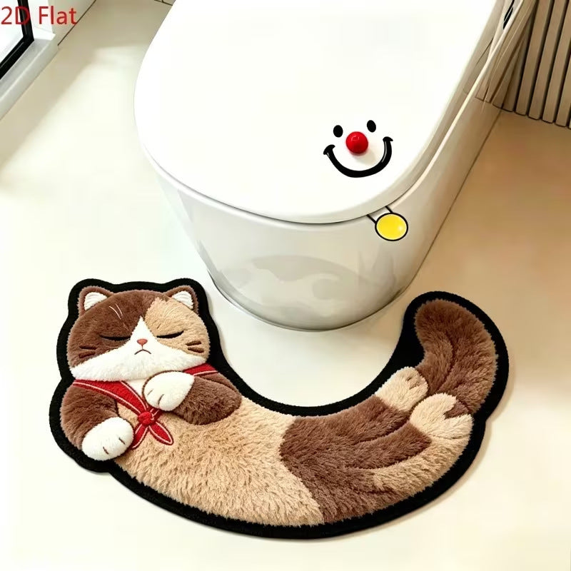 Cute Cat-Shaped Bathroom Rug – Soft Washable Non-Slip Toilet Mat