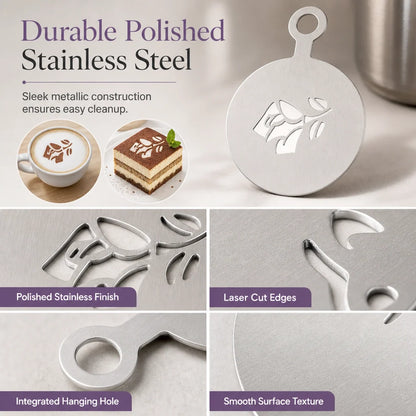 ☕ Stainless Steel Coffee Latte Art Stencil Template - Precision Powder Duster Mold 🍰