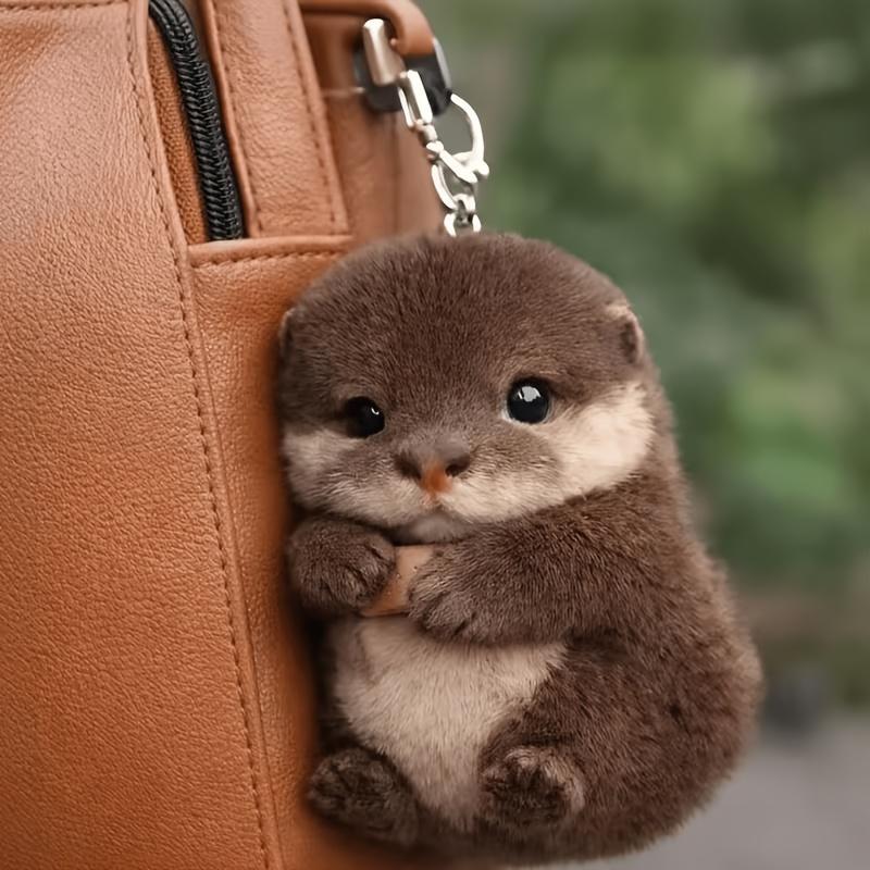 Viral Vibe Soft Plush Otter Keychain Realistic Stuffed Animal Bag Charm Lightweight Backpack Pendant
