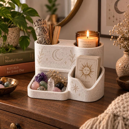 Witchy Altar Organizer – Tarot Card, Crystal, Incense and Candle Holder Tray