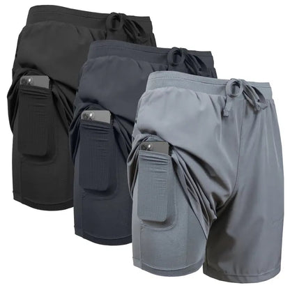 Men's 2 in 1 Stretch Active Quick Dry Gym Running Shorts With Liner