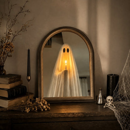 👻 Halloween Ghost Mirror with LED Candlelight Effect 🕯️