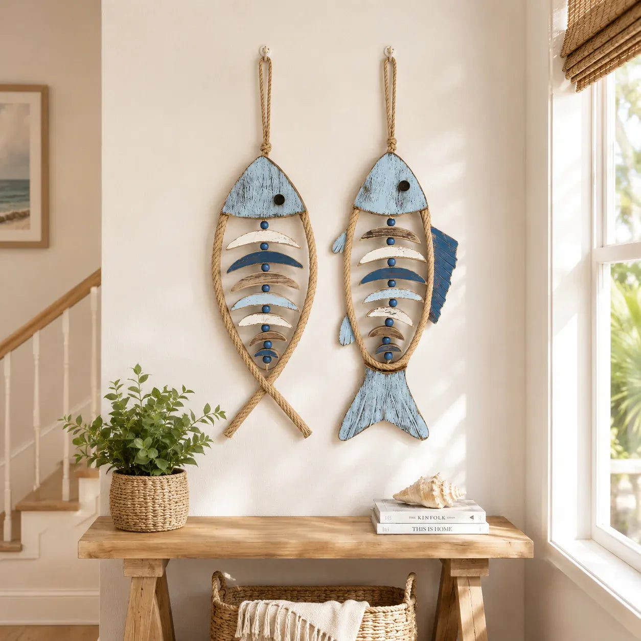 🎉🎉🐟✨ Lighted Coastal Rope Fish Wall Hanging