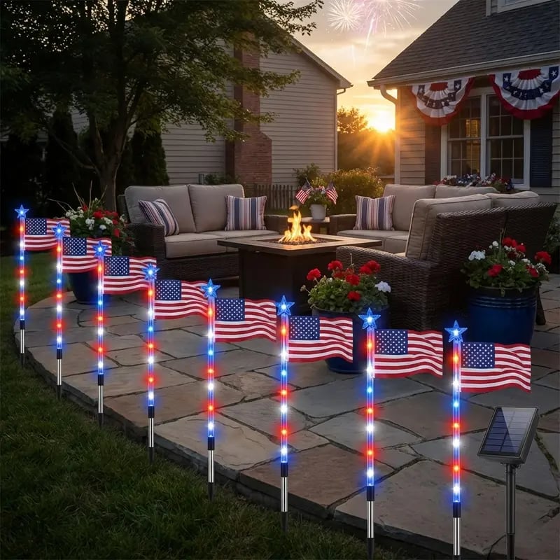 🔥Last Day: 50% OFF🔥8 Solar American Flag Pathway Lights – Red, White & Blue Yard Glow for 250th Independence Celebration 🇺🇸✨