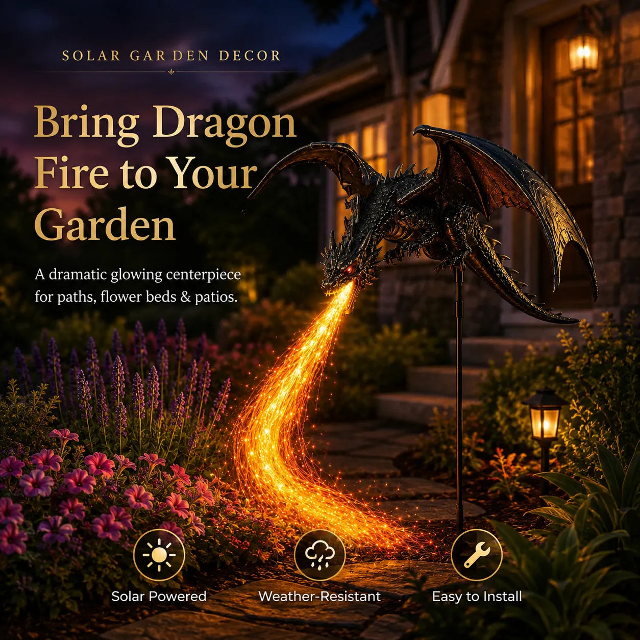 ⏳ Last Day 49% OFF – 👼🐉Solar Dragon Fire Garden Light🔥