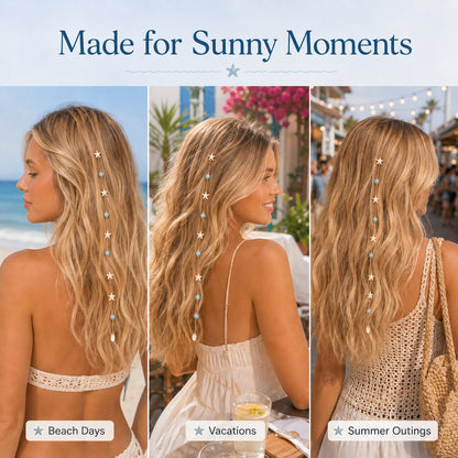 🌊⭐Beachy Mermaid Hair Accent Clip (Featuring blue bead accents, starfish, and shell charms)