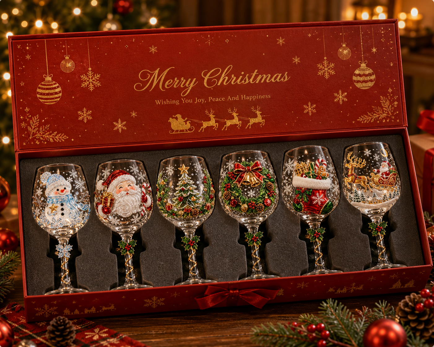 🎁Christmas 3D Wine Glass Collection Gift Box Set✨