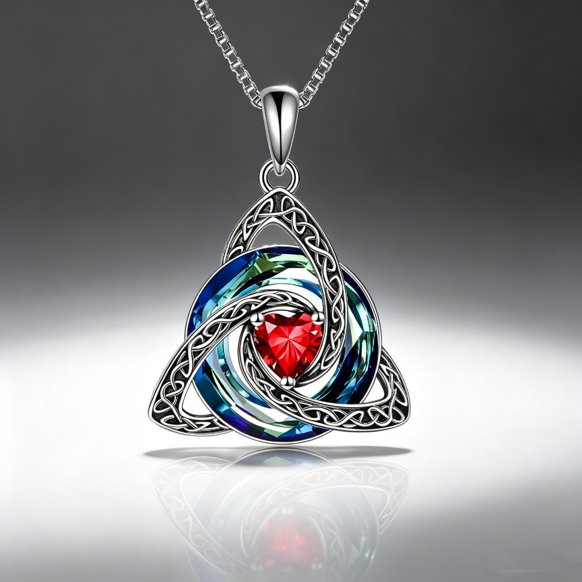 Birthstone Celtic Trinity Knot Necklace – Silver-Plated Crystal Pendant Jewelry