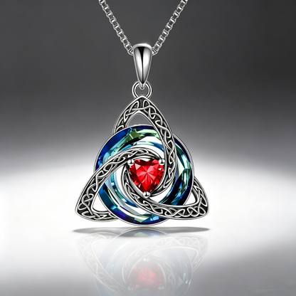 Birthstone Celtic Trinity Knot Necklace – Silver-Plated Crystal Pendant Jewelry